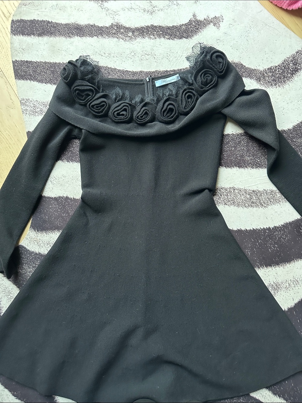 Blumarine Off the Shoulder Dress with Rosette Trim